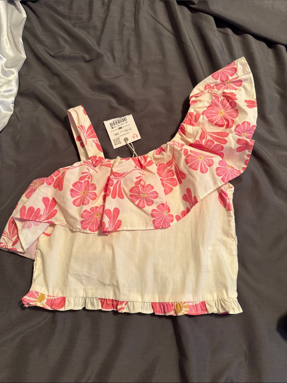 Floral One-Shoulder Ruffle Crop Top - Pink